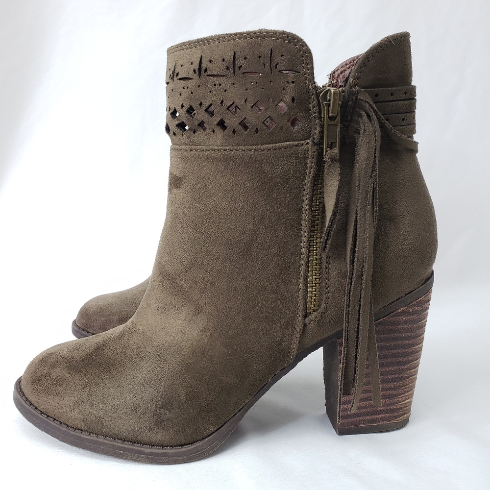 Not Rated Olive Green Suede Ankle Booties with Block Heel